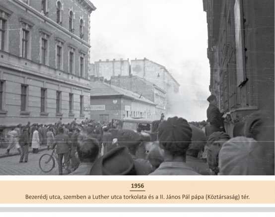 Bezerédj utca, szemben a Luther utca torkolata és a II. János Pál pápa (Köztársaság) tér.